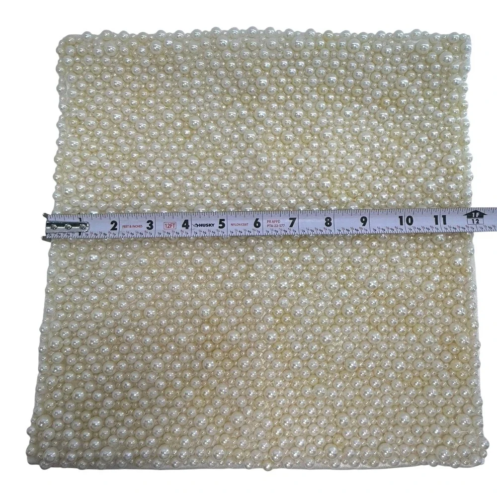 Pearl Beaded Pillow Cover 12x12 Satin Back Ivory Glam Decor Wedding 90s Vintage